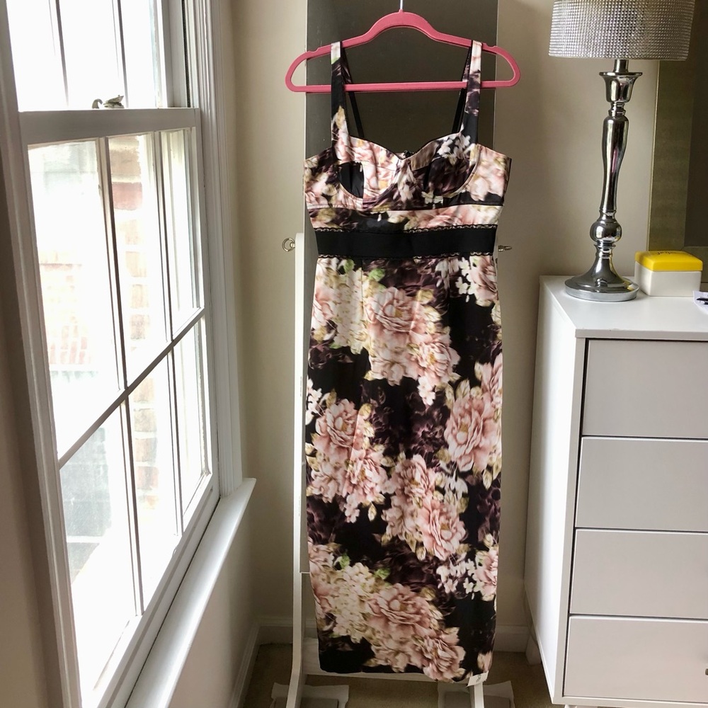 🤩💕 Sz8 Reformation The Collection Silk Pink on Black floral dress - Picture 5 of 15